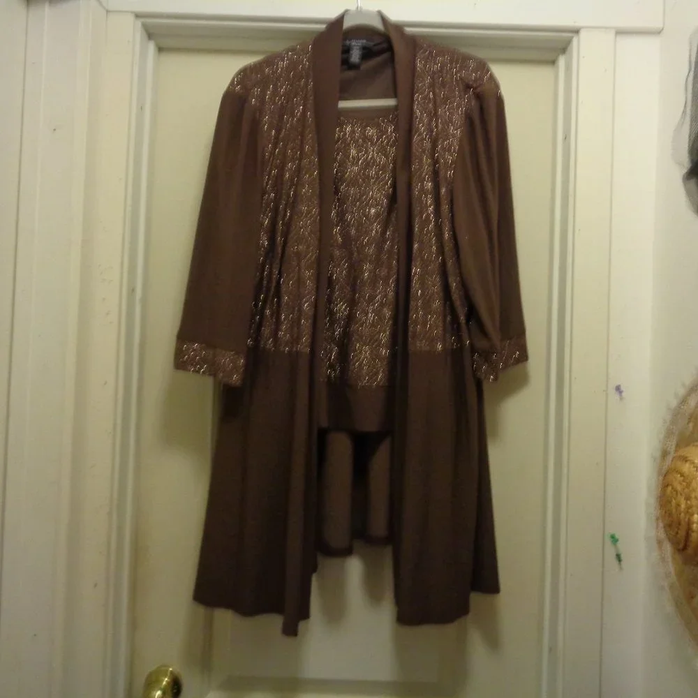 NIGHTLIFE R & M RICHARDS BROWN GOLD GLITTER TOP & JACKET CONNECTED 18 W
